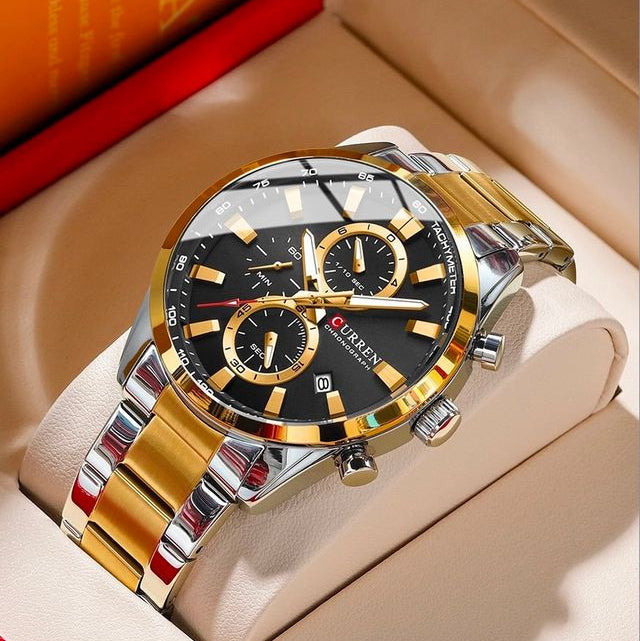 Reloj CURREN para Hombre Cronógrafo Bicolor Plata/Dorado – Esfera Negra