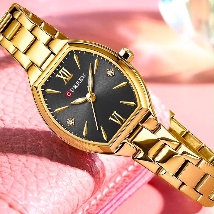 Reloj CURREN para Mujer | Dorado con Esfera Negra y Números Romanos