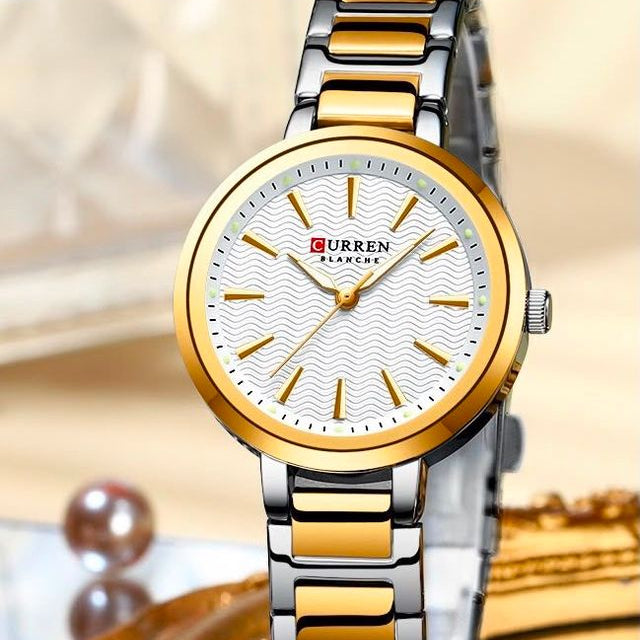 Reloj CURREN Blanche para Mujer – Elegancia Bicolor con Esfera Blanca Texturizada