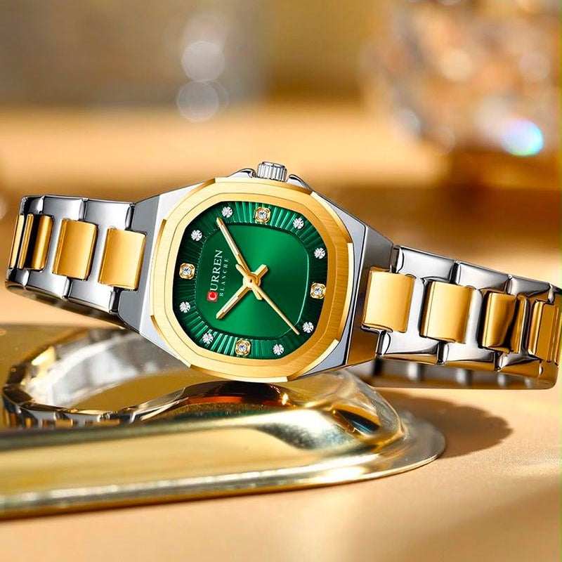 Reloj CURREN Blanche para Mujer | Acero Bicolor con Esfera Verde Esmeralda