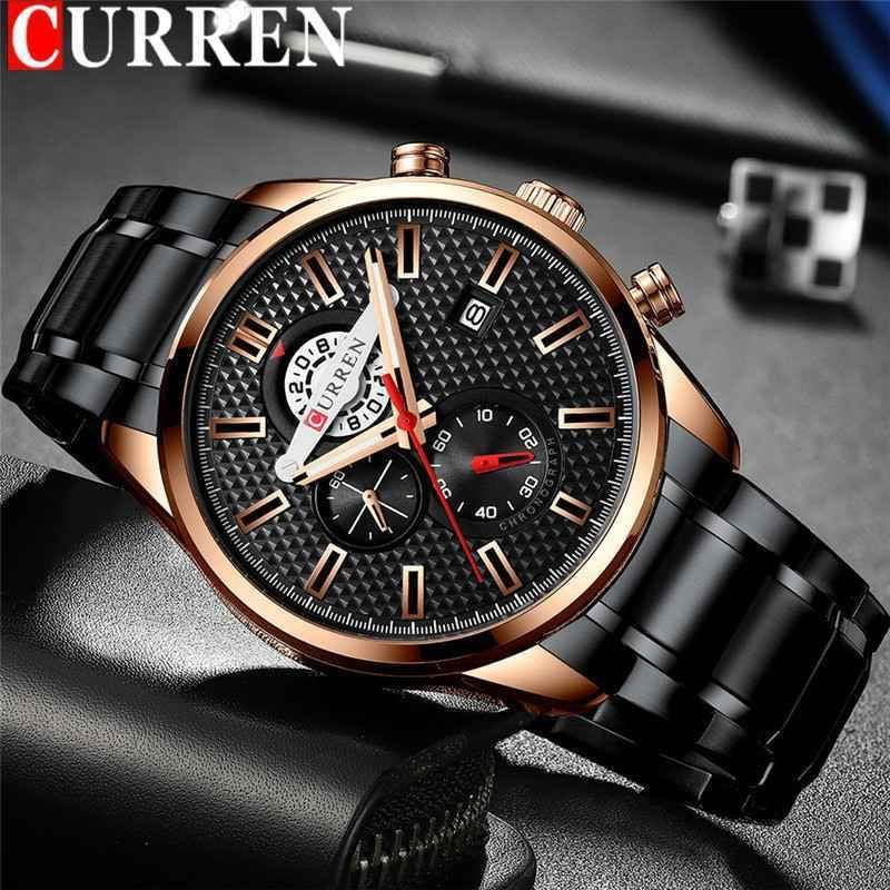 Reloj CURREN Cronógrafo Negro y Oro Rosa para Hombre