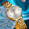 Reloj CURREN Blanche para Mujer – Elegancia Dorada con Esfera Blanca y Cristales Brillantes