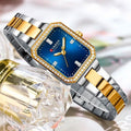 Reloj CURREN Blanche para Mujer – Elegancia Bicolor con Esfera Azul y Bisel con Cristales