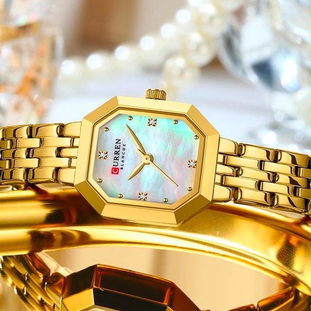 Reloj CURREN Blanche para Mujer | Dorado con Esfera Nácar y Cristales