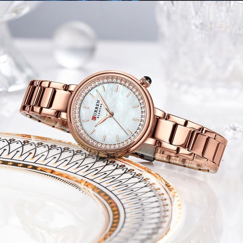 Reloj CURREN Elegance para Mujer – Acero Inoxidable Rose Gold con Detalles Brillantes