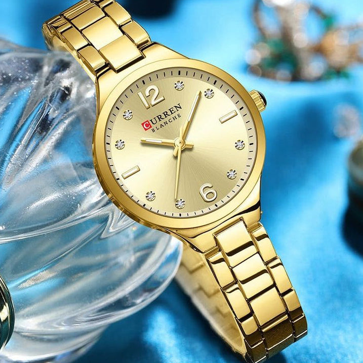 Reloj CURREN Blanche para Mujer – Elegancia Dorada con Esfera Champagne