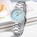Reloj CURREN Blanche para Mujer – Elegancia Plateada con Bisel de Cristales y Esfera Azul Cielo