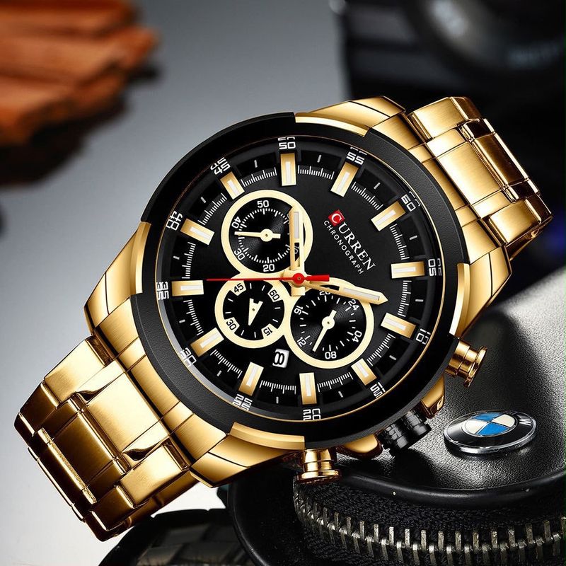 Reloj CURREN Gold Black Luxury Chronograph para hombre