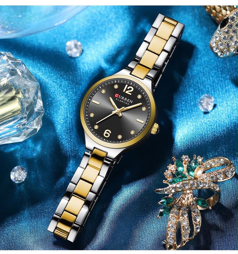 Reloj CURREN Blanche para Mujer – Elegancia Bicolor con Esfera Negra