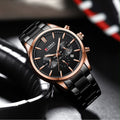Reloj CURREN para Hombre Negro/Oro Rosa – Cronógrafo Elegante con Calendario