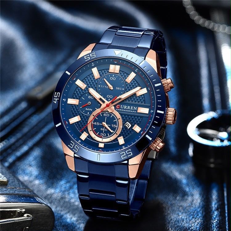 Reloj CURREN Ocean Blue Rose Gold Chronograph hombre