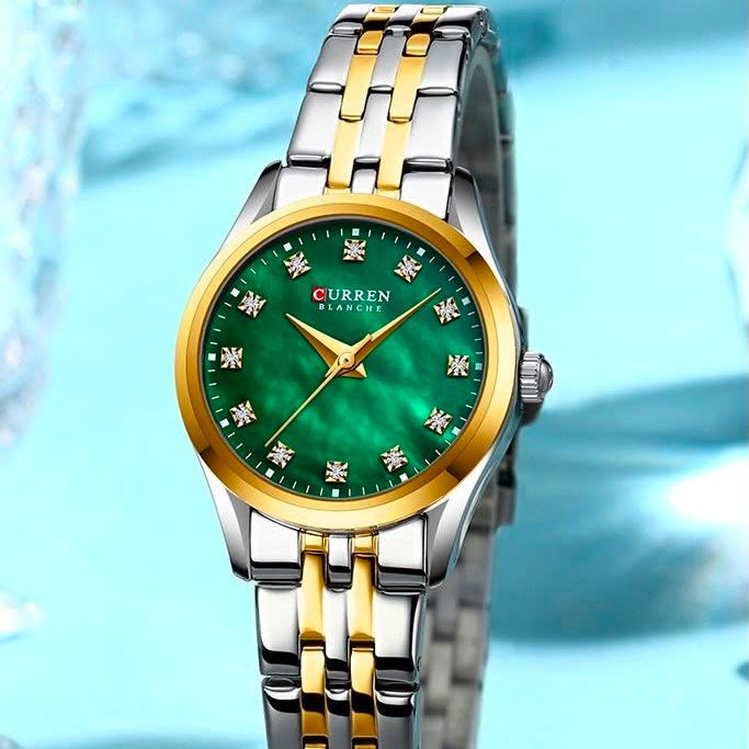 Reloj CURREN Blanche para Mujer | Bicolor con Esfera Verde Nácar y Cristales