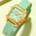 Reloj CURREN Blanche para Mujer – Elegancia Dorada con Correa Verde Menta y Esfera Mint