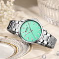 Reloj CURREN Blanche para Mujer – Elegancia Plateada con Esfera Verde Menta