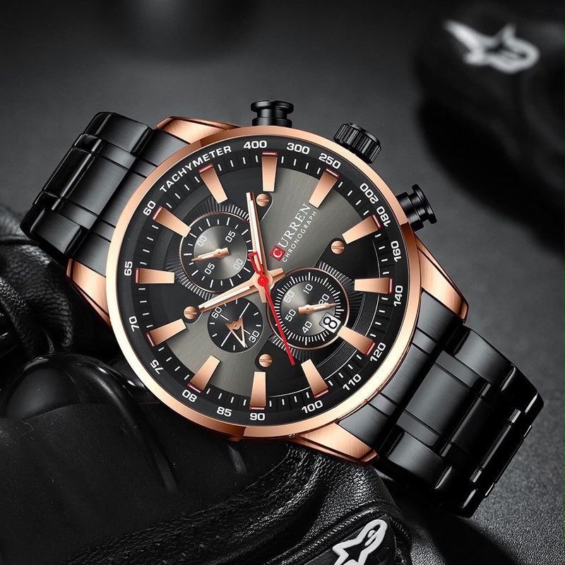 Reloj CURREN Black Rose Gold Chronograph para hombre