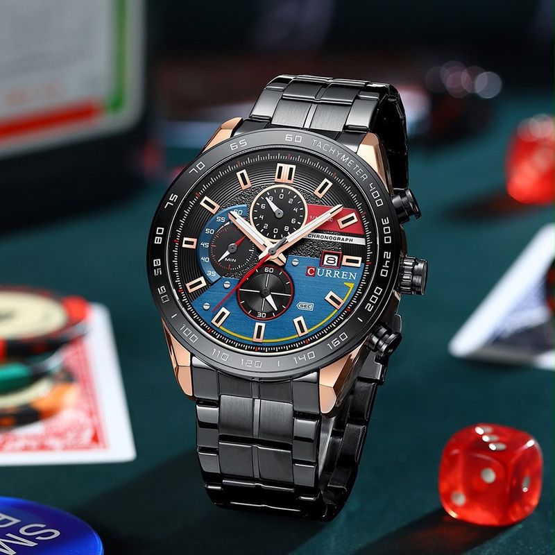 Reloj CURREN Phantom Black Gold para Hombre – Cronógrafo de Acero Inoxidable