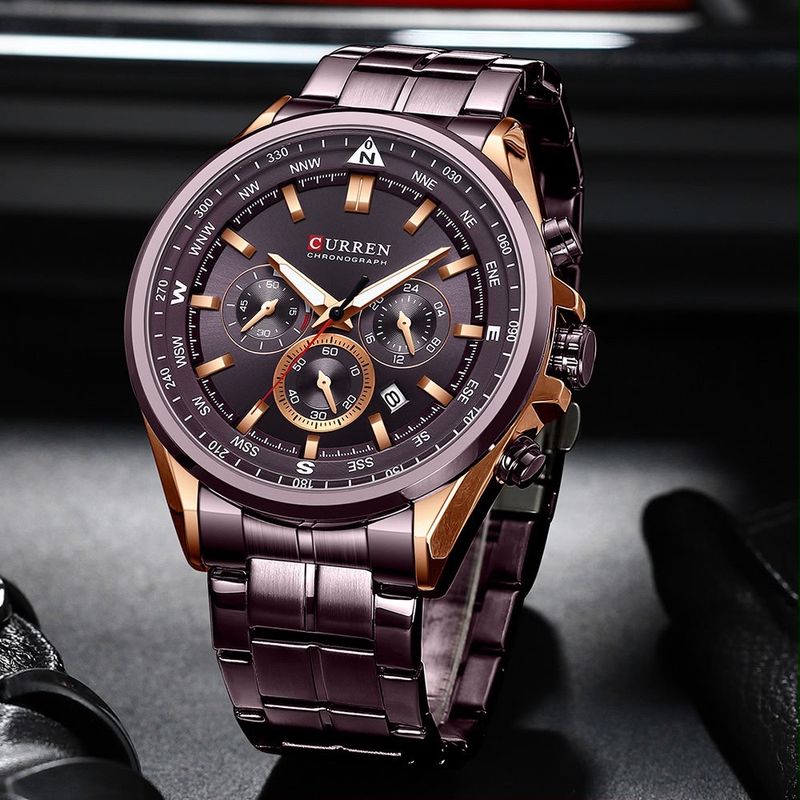 CURREN Chronograph Luxury Brown Gold Hombre