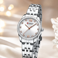 Reloj CURREN Blanche para Mujer – Elegancia Plateada con Cristales Brillantes