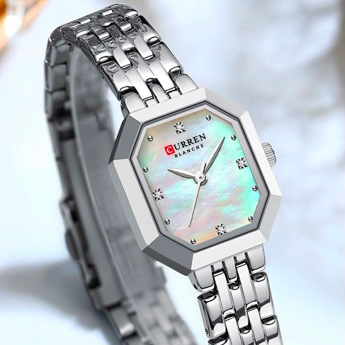 Reloj CURREN Blanche para Mujer | Plateado con Esfera Nácar y Cristales