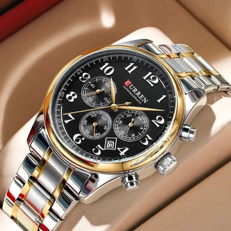 Reloj CURREN Cronógrafo Bicolor Negro y Dorado para Hombre