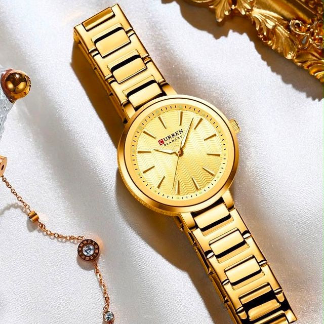 Reloj CURREN Blanche para Mujer – Elegancia Totalmente Dorada con Esfera Texturizada