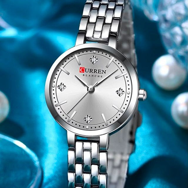 Reloj CURREN Blanche para Mujer – Elegancia Plateada con Esfera Blanca Minimalista