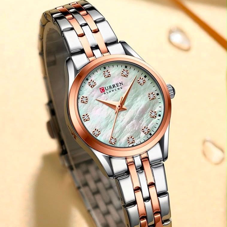 Reloj CURREN Blanche para Mujer | Plateado y Oro Rosa con Esfera Nácar
