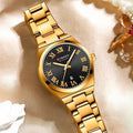 Reloj CURREN Blanche para Mujer – Acero Inoxidable Dorado con Esfera Negra y Calendario