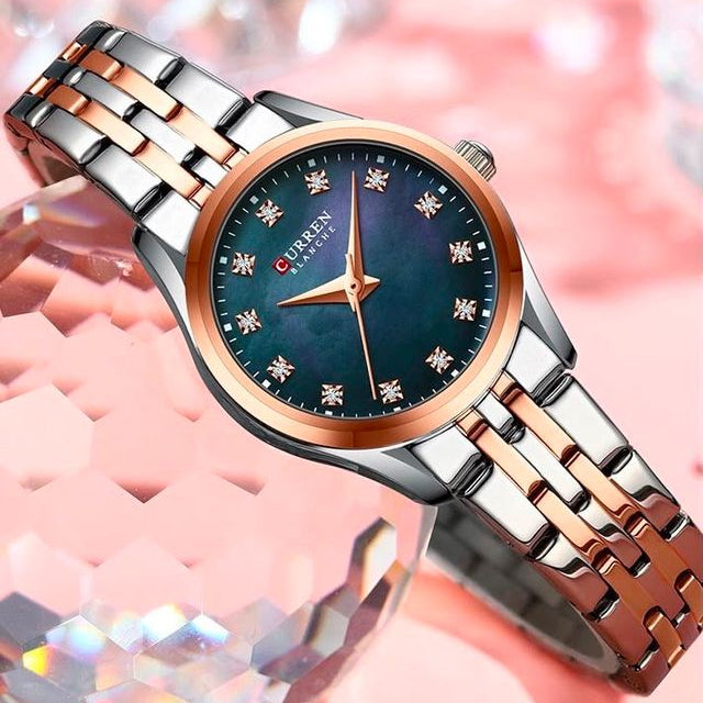 Reloj CURREN Blanche para Mujer | Bicolor Oro Rosa con Esfera Azul