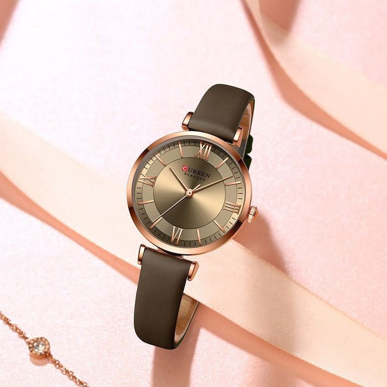 Reloj CURREN Blanche para Mujer – Diseño Minimalista con Correa de Cuero y Movimiento de Cuarzo