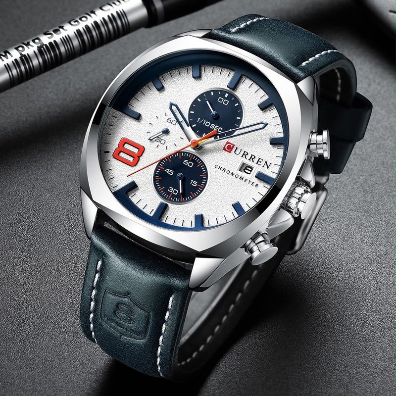 Reloj CURREN Cronógrafo – Plateado con Correa Azul Marino