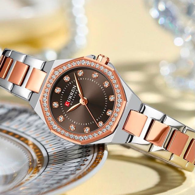 Reloj CURREN Blanche para Mujer – Elegancia Bicolor en Oro Rosa con Detalles Brillantes