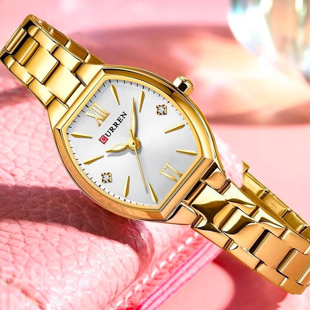 Reloj CURREN para Mujer | Dorado Elegante con Esfera Blanca y Números Romanos