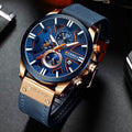 Reloj CURREN Cronógrafo – Oro Rosa con Esfera Azul y Correa Azul Marino